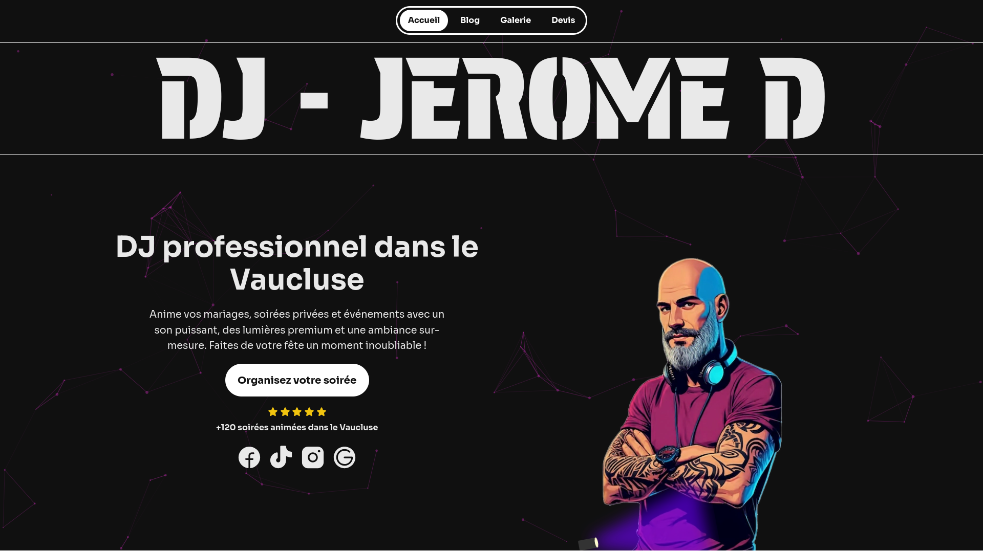 Le site vitrine du DJ Professionnel Jerome D — desktop 1